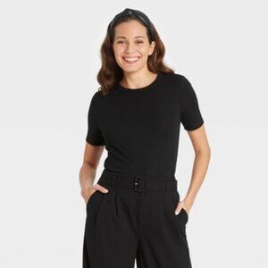 NWT Women's Short Sleeve Ribbed T-Shirt - A New Day Black XXL